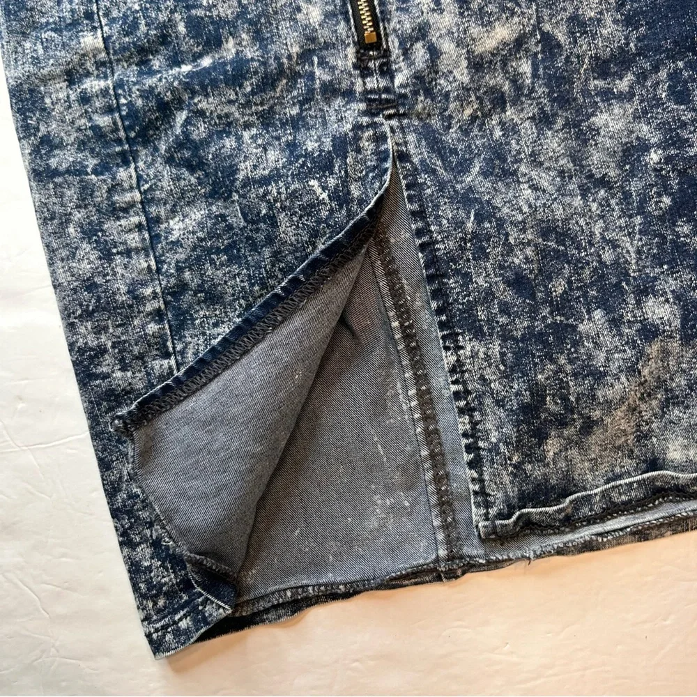 Special A Women’s Blue Denim Pencil Skirt Size S Dyed-Blue White Acid-Washed